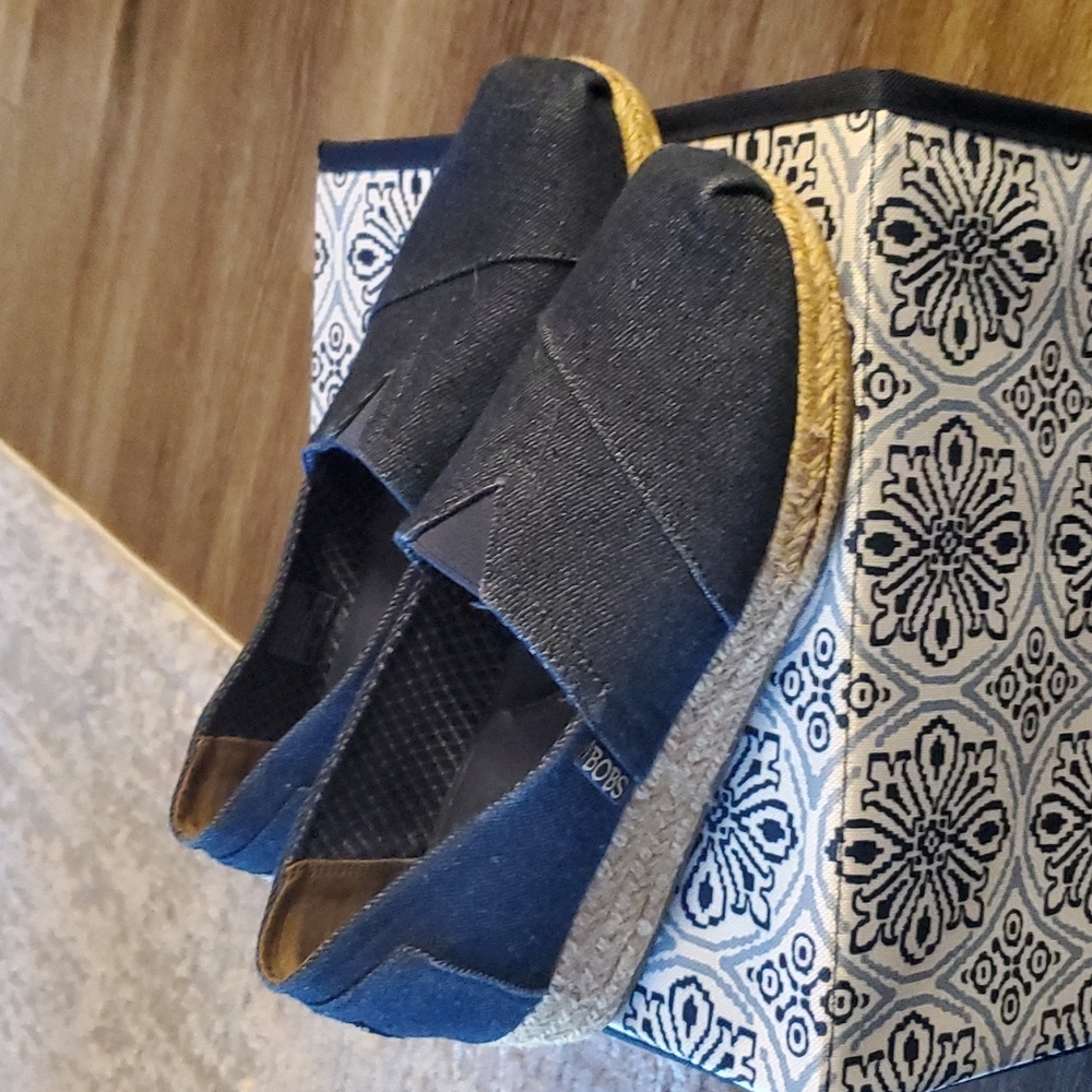 Bobs Blue Denim Wedge Slip Ons